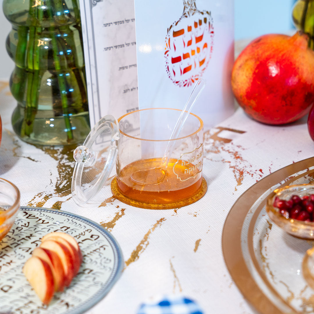 Transparent Honey Bowl with Gold Accents