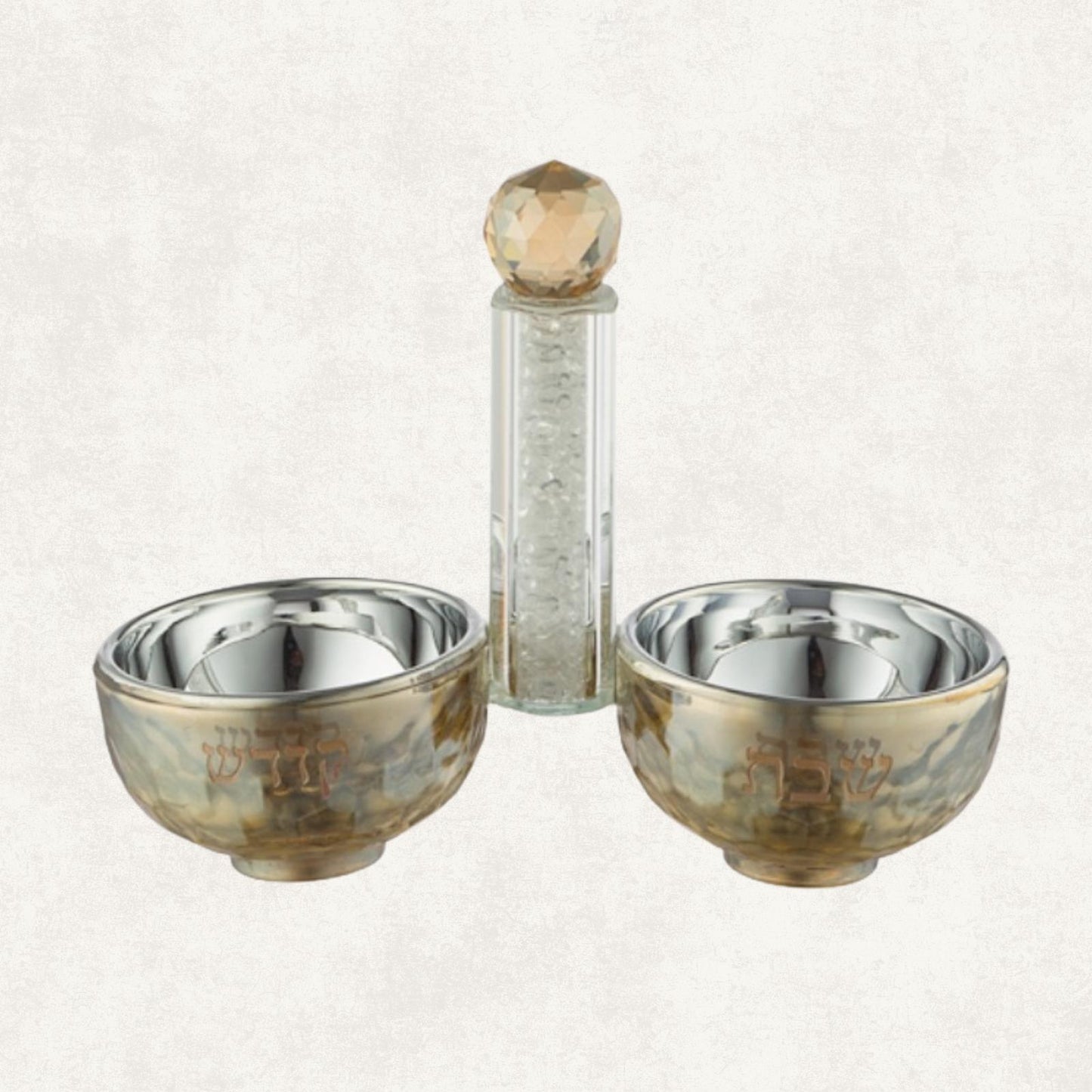 Amber Crystal Shabbat Set – Kiddush Cup, Candlesticks & Salt Dish