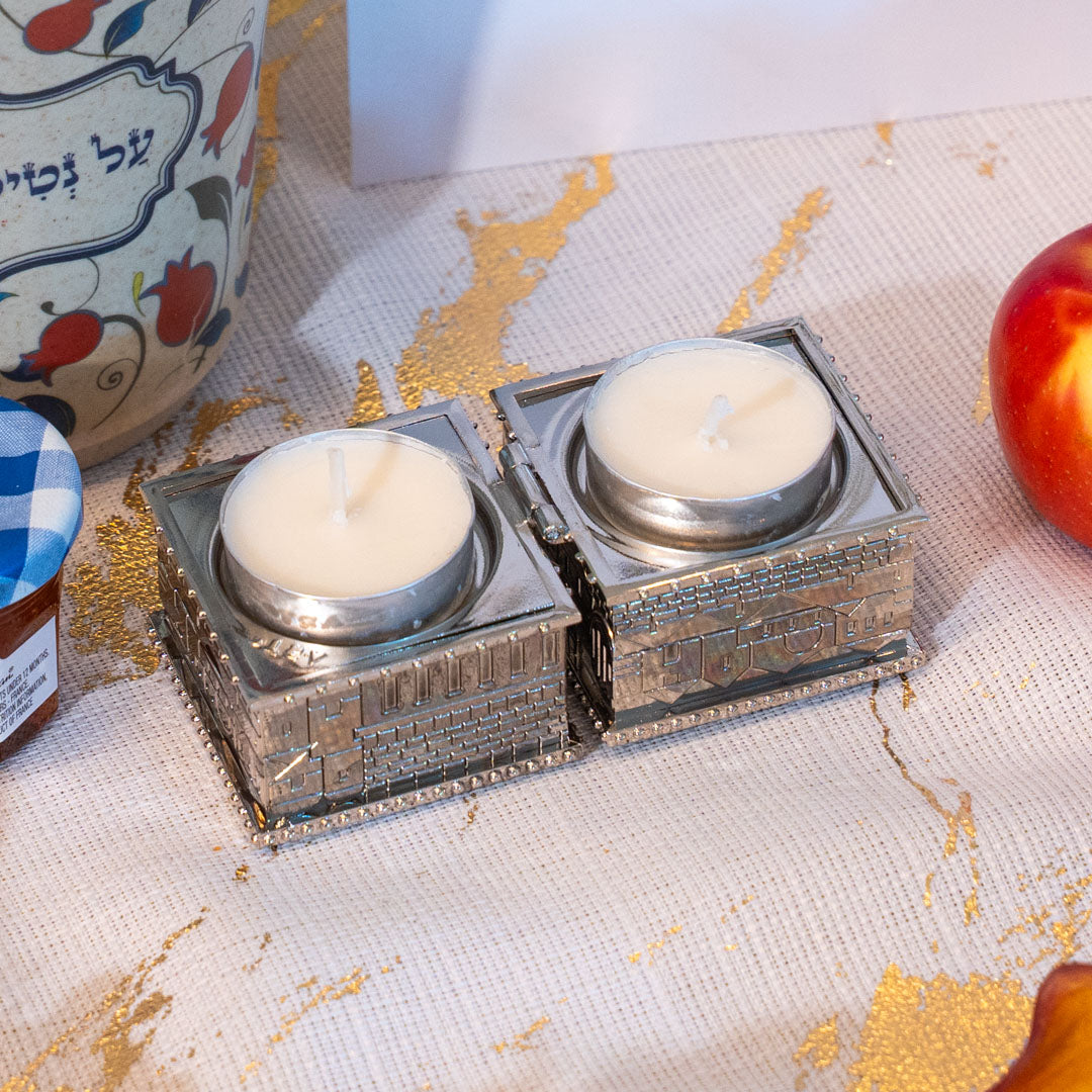 Jerusalem Design Tea Light Holders – Nickel Finish, Set of 2