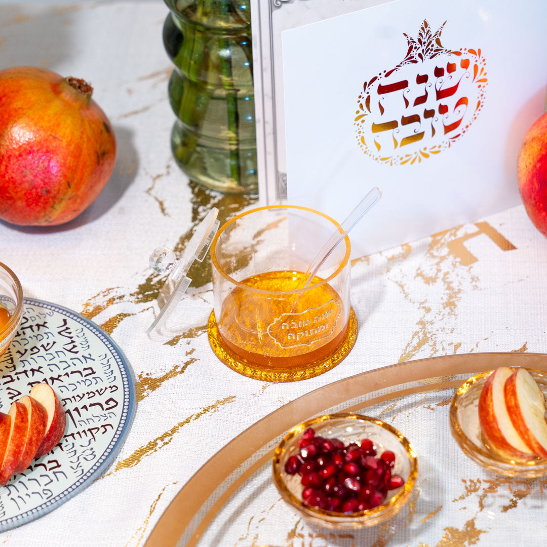 Transparent Honey Bowl with Gold Accents