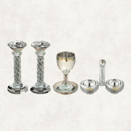 Crystal Shabbat Set – Candlesticks, Kiddush Cup & Salt Dish