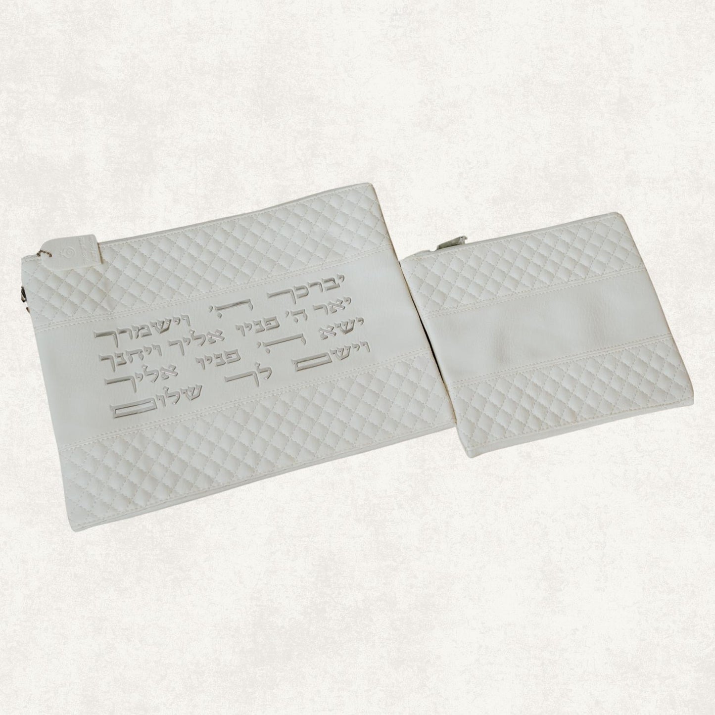 Tallit & Tefillin Bag Set – Elegant Quilted Leather-Like White