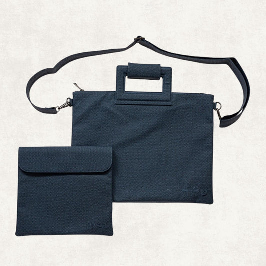 Talit & Tefillin Bag Set – Navy Linen With Handles