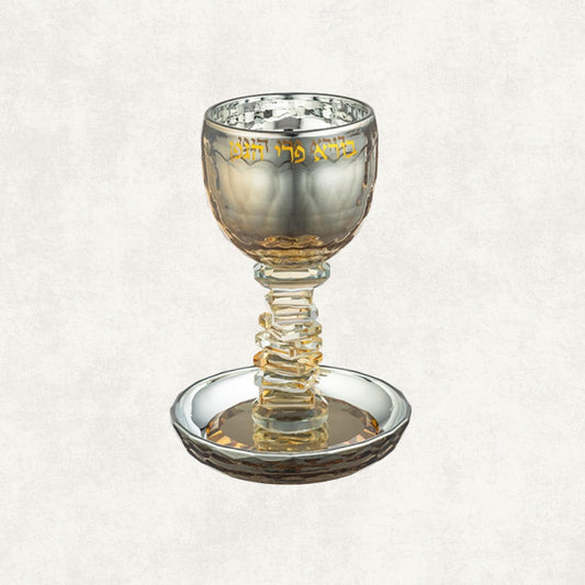 Crystal Kiddush Cup with Gold Accents & Plate