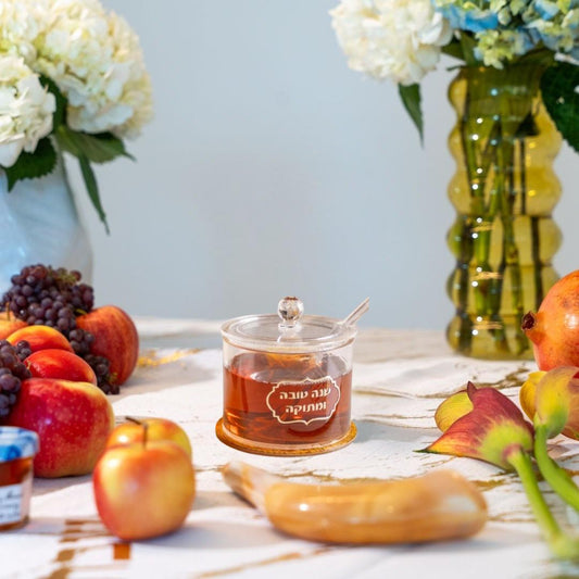 Transparent Honey Bowl with Gold Accents