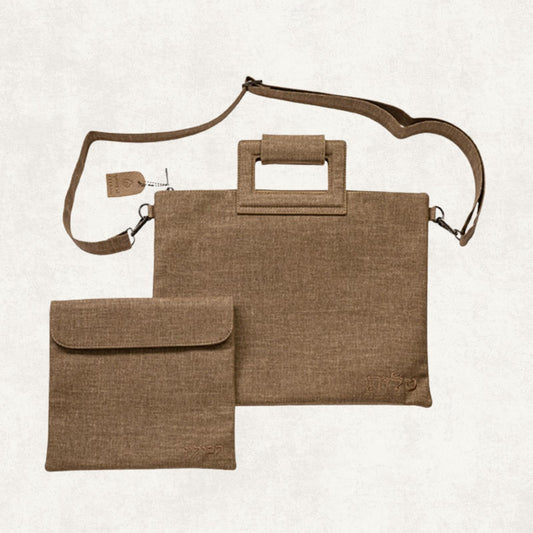 Talit & Tefillin Bag Set – Brown Linen With Handles
